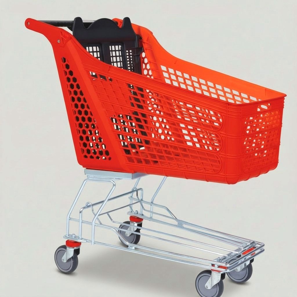 150 Litre Plastik Market Arabası, Tel Şaseli – Kırmızı